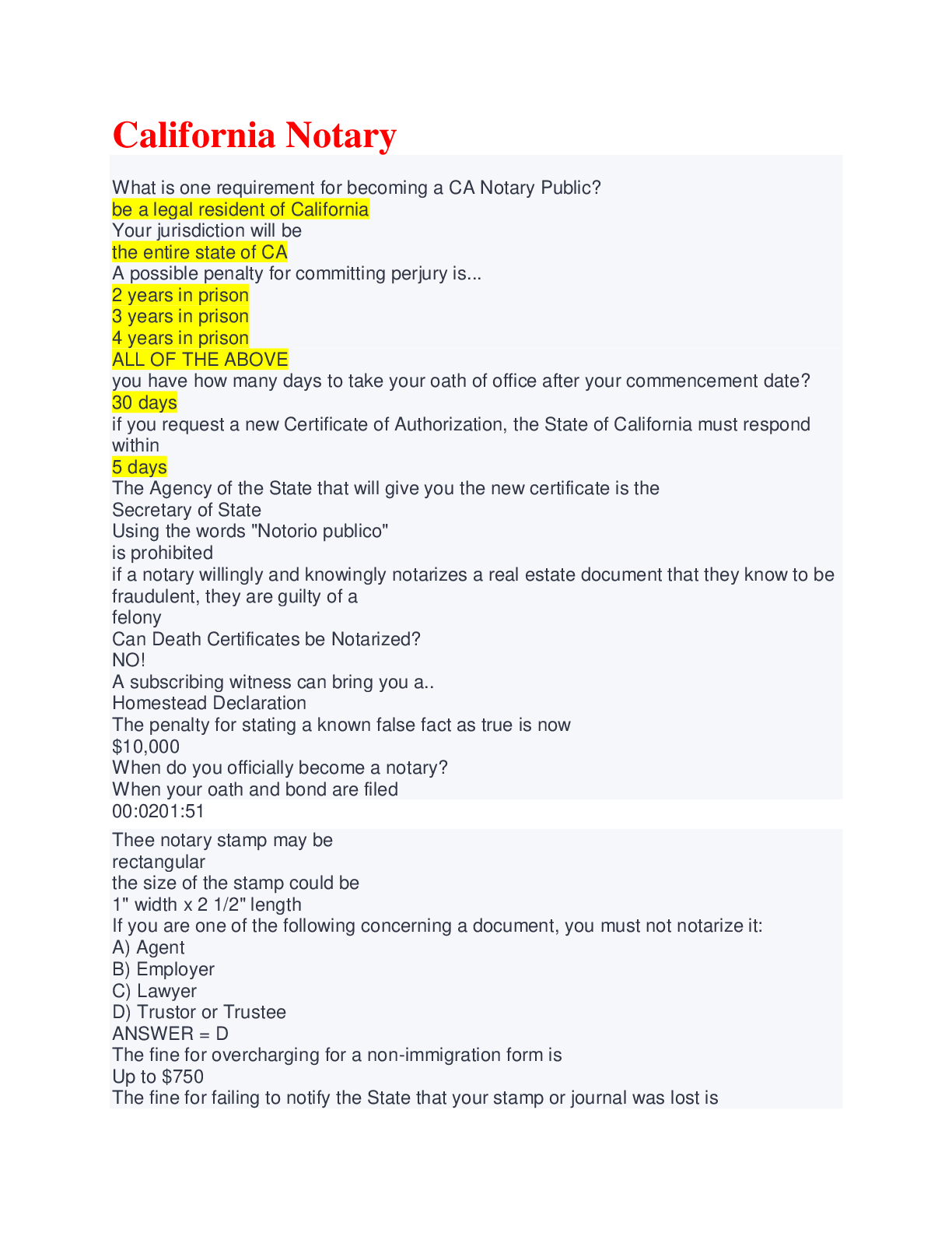 Preview image for California Notary Study Guide with all Possible Questions and Answers/A+